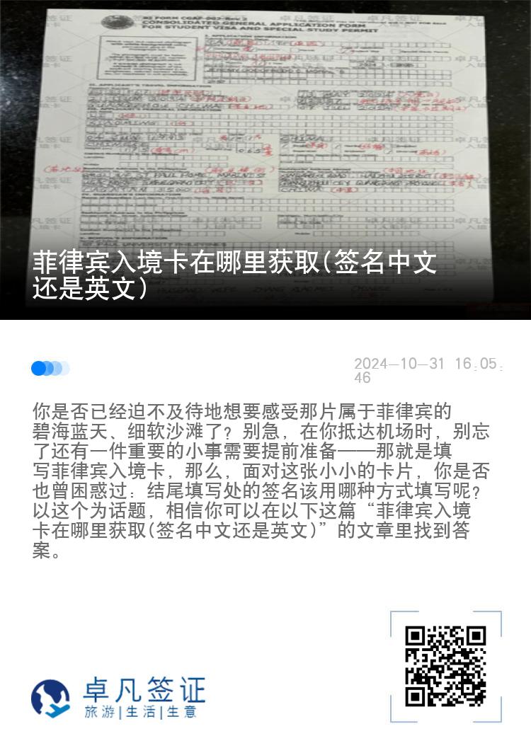菲律宾入境卡在哪里获取(签名中文还是英文)